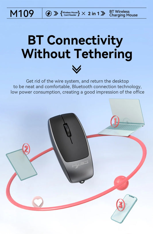 Portable Bluetooth 5.1 Wireless Mini Mouse Rechargeable TF Card Reader Silent Adjustable DPI Mouse for Phone Tablet Notebook