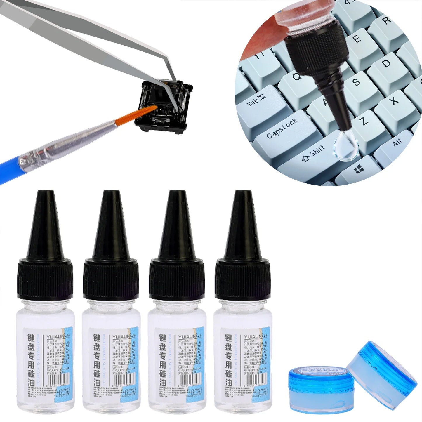 4 in 1 Mechanical Keyboard Lubricant Grease Oil for Axes Mechanical Friction Lubrication Kit with Brush Keycap Puller Set
