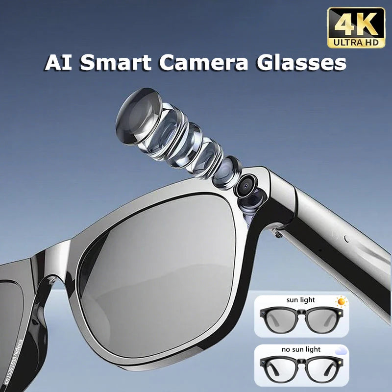 4K AI Smart Photochromic Glasses Multifunction Camera Bluetooth Call Voice Assistant Music Player Translate Glasses For Xiaomi