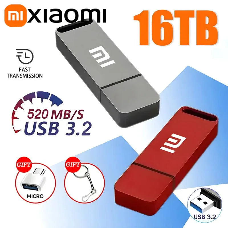 Xiaomi Original Pen Drive 16TB USB 3.2 Flash Drive High-Speed Pen Drive Type-C Metal USB Memory For Computer Storage Devices