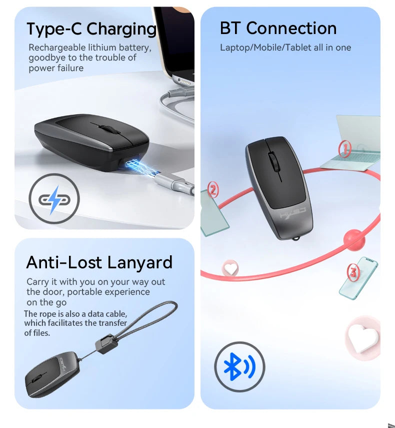 Portable Bluetooth 5.1 Wireless Mini Mouse Rechargeable TF Card Reader Silent Adjustable DPI Mouse for Phone Tablet Notebook