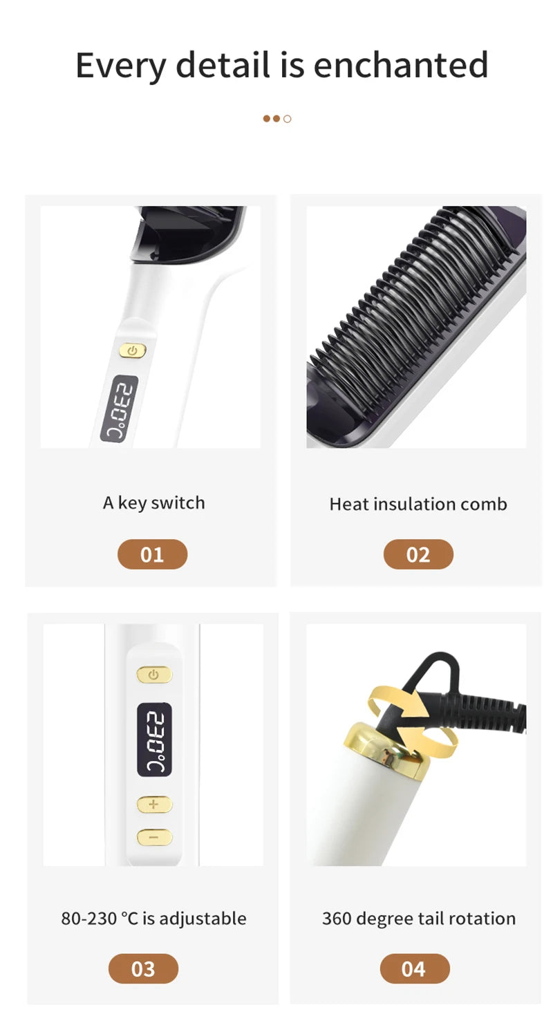 Electric Heating Straight Comb Double Use LCD Electric Hair Straightener Curler Anti-Scalding Styling Tool Straightening Brush
