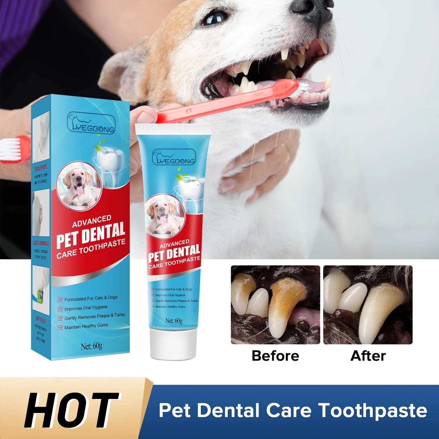 Pet Oral Care Toothpaste–Cleans Tartar&Plaque for Dogs,Freshens Breath&Deodorizes Mouth,Prevents Tartar,Edible for Cats&Dogs