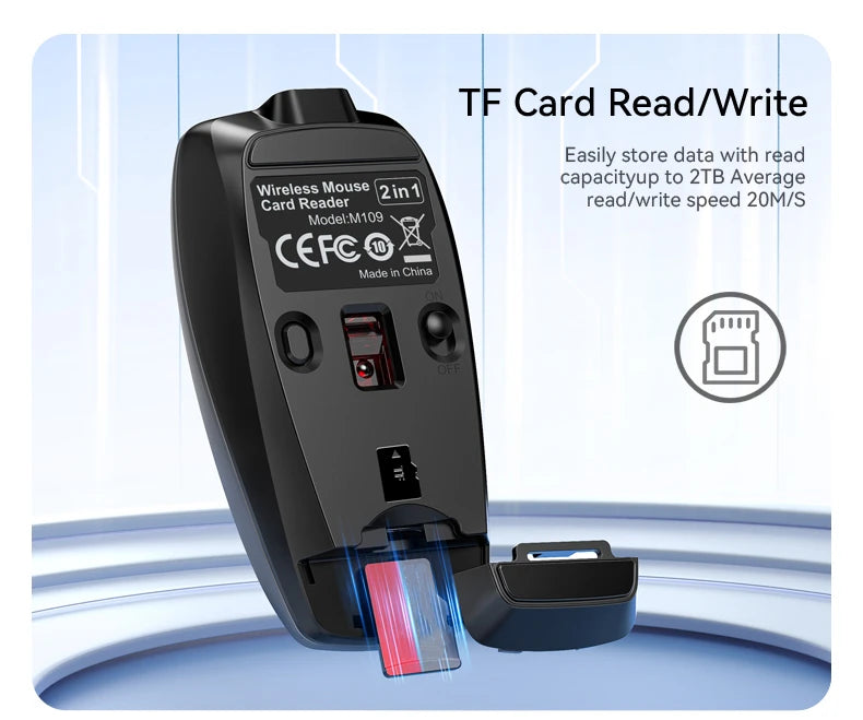 Portable Bluetooth 5.1 Wireless Mini Mouse Rechargeable TF Card Reader Silent Adjustable DPI Mouse for Phone Tablet Notebook