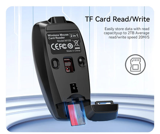 Portable Bluetooth 5.1 Wireless Mini Mouse Rechargeable TF Card Reader Silent Adjustable DPI Mouse for Phone Tablet Notebook
