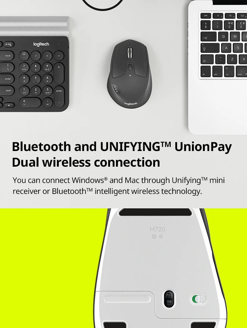 Logitech M720 Bluetooth Wireless Mouse Union Dual Mode Multi-Device Office Efficient Comfortable Mouse For Laptop Accessoires