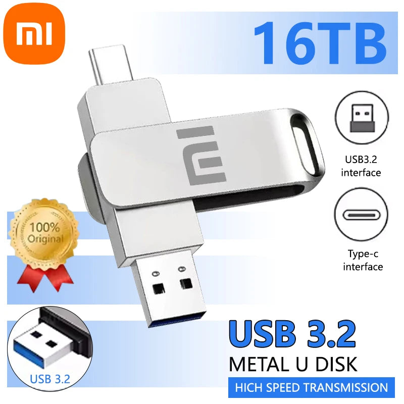 Xiaomi USB 3.2 16TB USB Flash Drive Memory Type-c 2-In-1 8TB 16TB OTG Pendrive 4TB High Speed Flash Disk 2TB For Computer Laptop