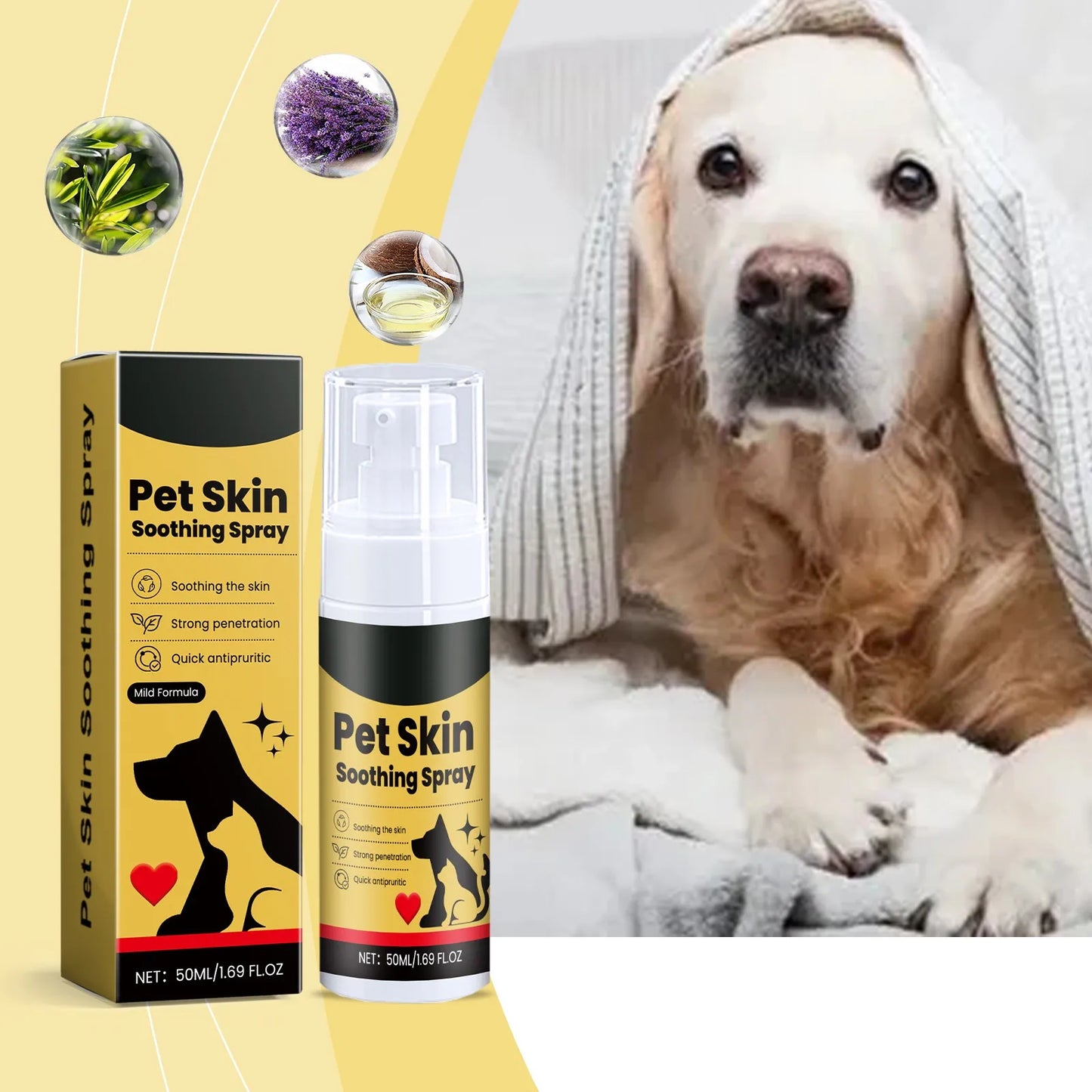 Pet Skin Spray Dog & Cat Skin Care Spray, Soothing Spray Cleansing & Softening Skin, Soothing Anti-Itch Spray Nourishing Spray