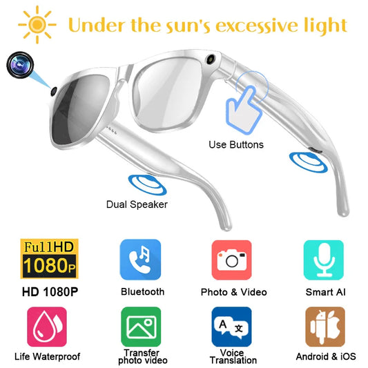 4K AI Smart Photochromic Glasses Multifunction Camera Bluetooth Call Voice Assistant Music Player Translate Glasses For Xiaomi