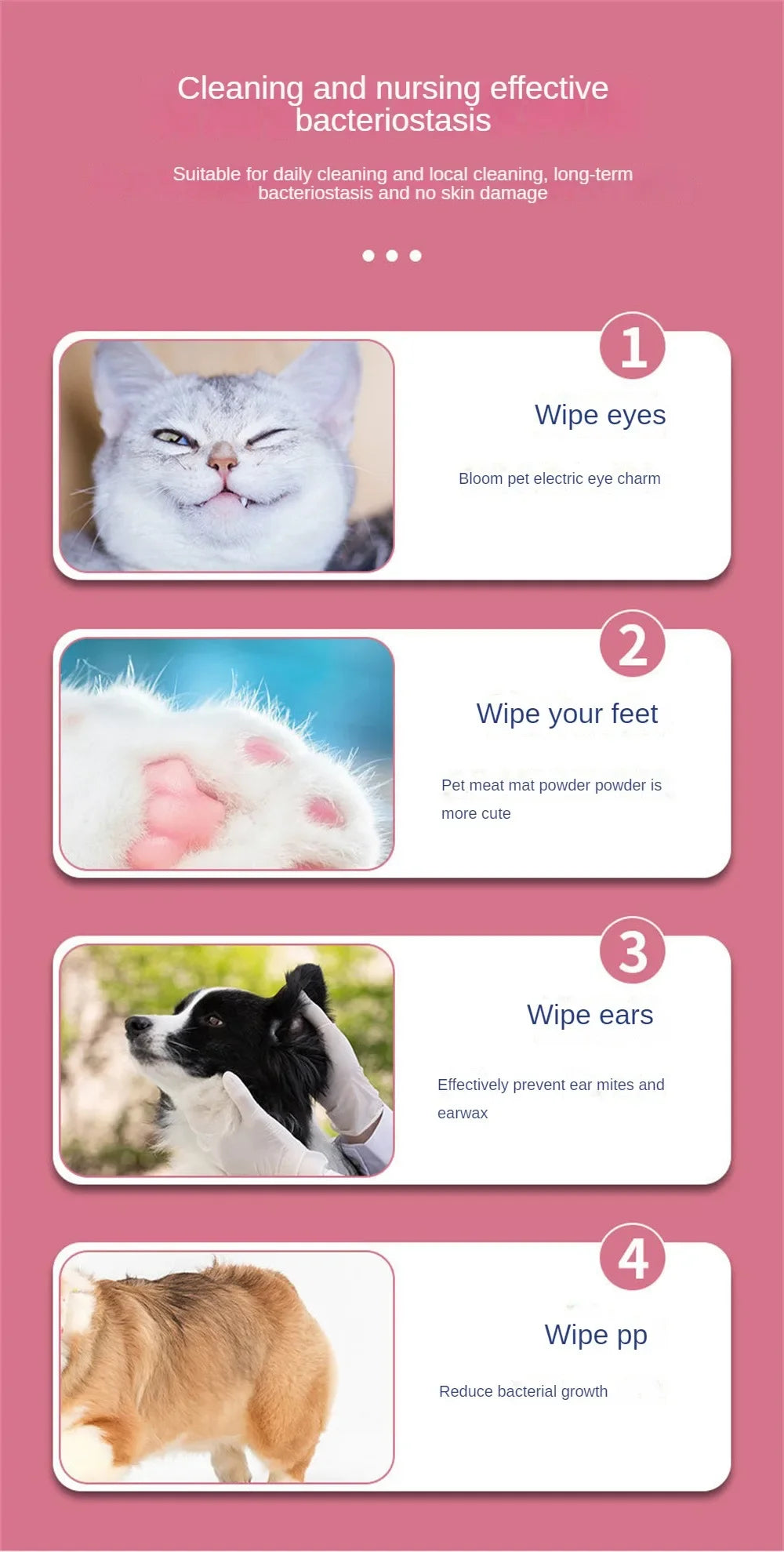 Pet Wipes Ro Pure Water Formula Pet Care Pet Health Care and Cleaning Pet Specific Cleaning Deodorizing Wet Tissue No Wash