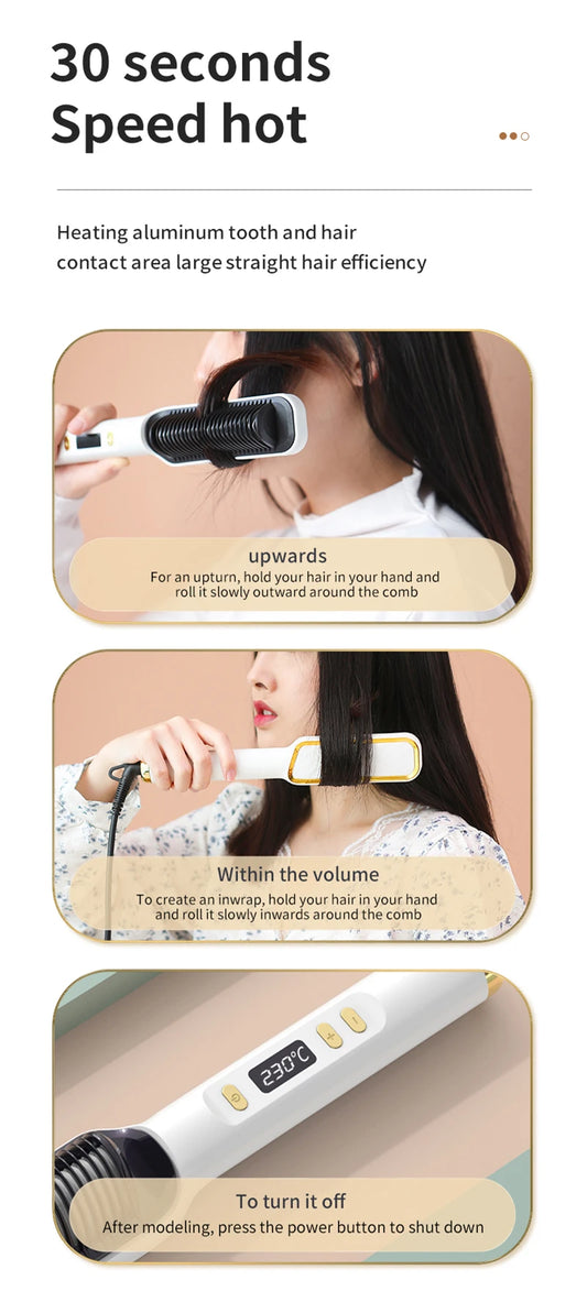 Electric Heating Straight Comb Double Use LCD Electric Hair Straightener Curler Anti-Scalding Styling Tool Straightening Brush