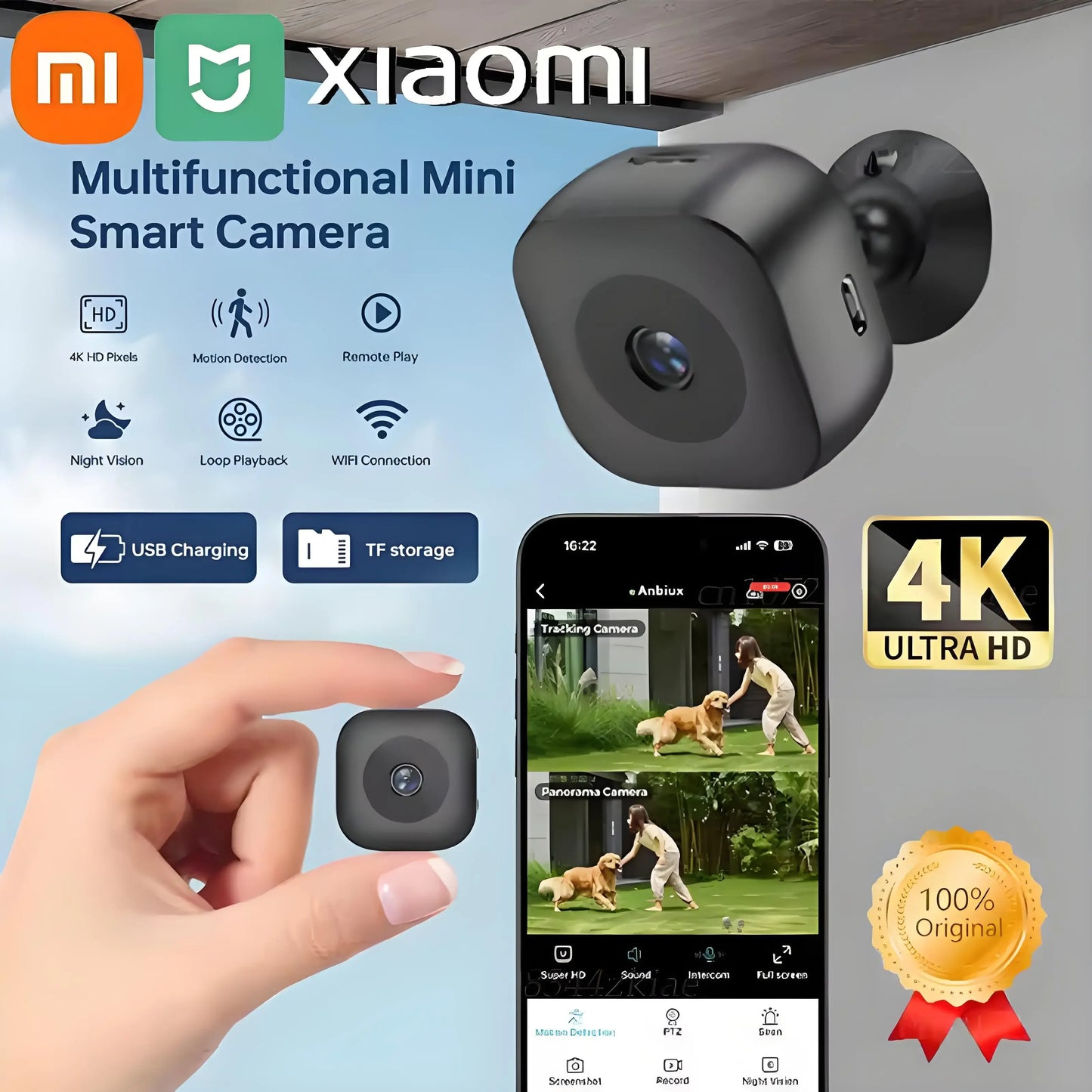 Xiaomi Mini Camera WiFi IP/AP 4K Remote Monitoring Mobile Detection Camcorder Portable Smart Home Surveillance Security Camera