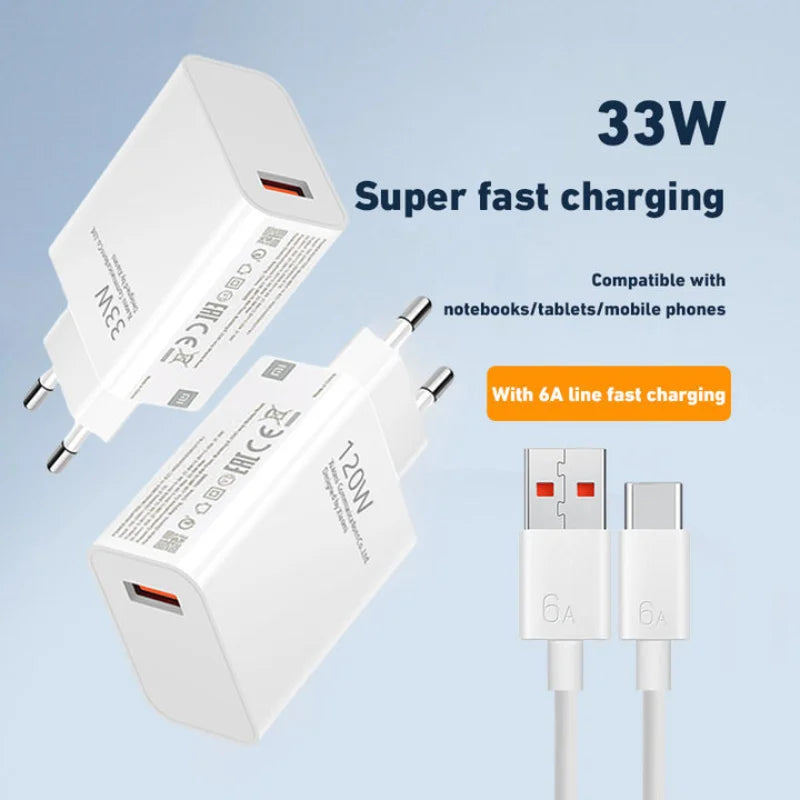 120W EU Plug Charger Ultra Fast Charger QC 5.0 Type-C Cable 67W 55W 33W Rapid Charging Adapter For iPhone Huawei 2025