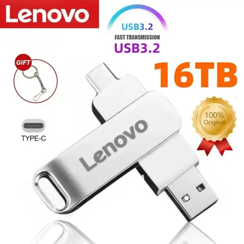 Lenovo 64TB USB 3.2 Pen Drive 16TB 2TB USB Stick High Speed Transfer Metal Portable SSD Pendrive Cle U Disk Flash Drive Memoria