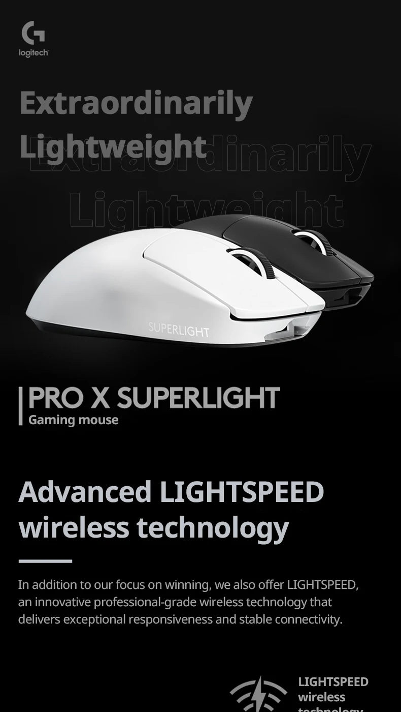 Logitech Gpro Superlight 25600 DPI Wireless Mouse, HERO 25K sensor, Tri-Mode Connection 2.4GHz/Wired/Bluetooth PC Gaming Mouse