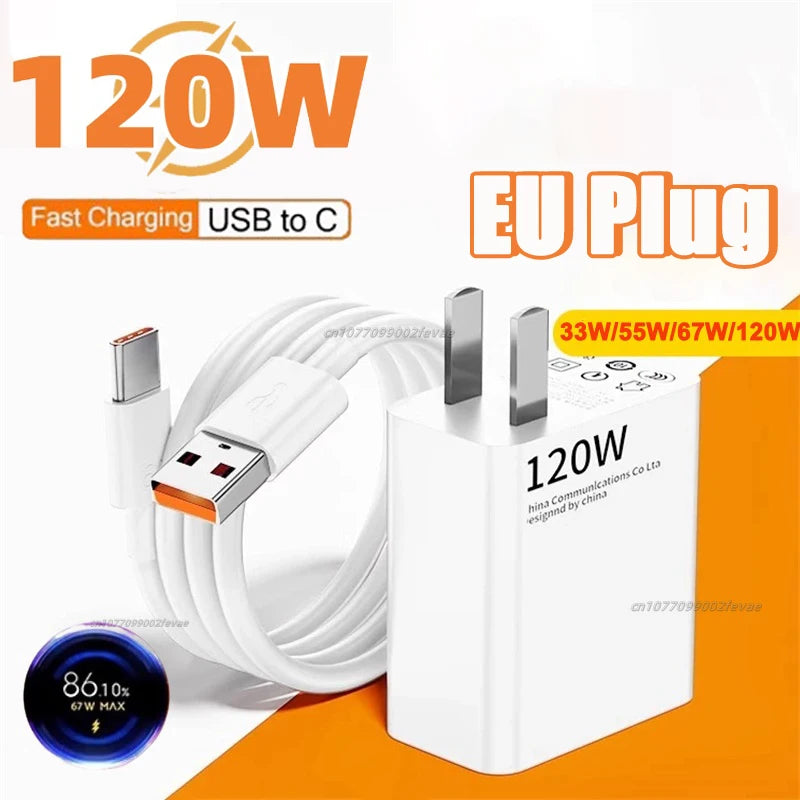 120W EU Plug Charger Ultra Fast Charger QC 5.0 Type-C Cable 67W 55W 33W Rapid Charging Adapter For iPhone Huawei 2025