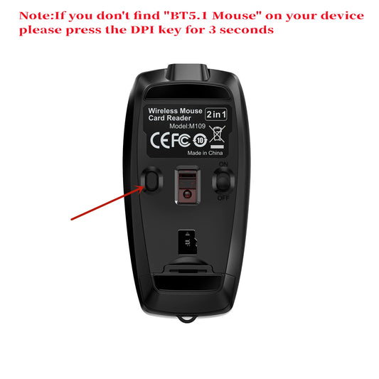 Portable Bluetooth 5.1 Wireless Mini Mouse Rechargeable TF Card Reader Silent Adjustable DPI Mouse for Phone Tablet Notebook
