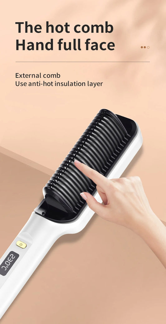 Electric Heating Straight Comb Double Use LCD Electric Hair Straightener Curler Anti-Scalding Styling Tool Straightening Brush
