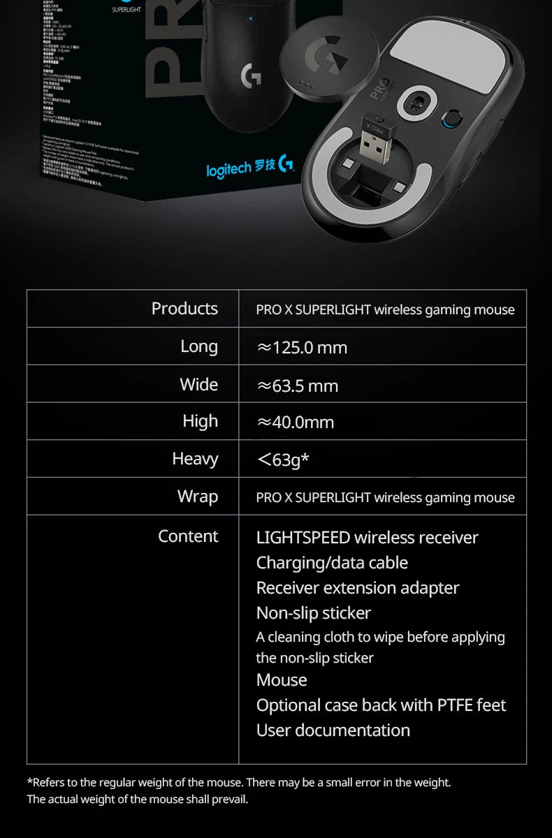 Logitech Gpro Superlight 25600 DPI Wireless Mouse, HERO 25K sensor, Tri-Mode Connection 2.4GHz/Wired/Bluetooth PC Gaming Mouse