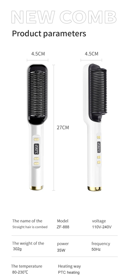 Electric Heating Straight Comb Double Use LCD Electric Hair Straightener Curler Anti-Scalding Styling Tool Straightening Brush