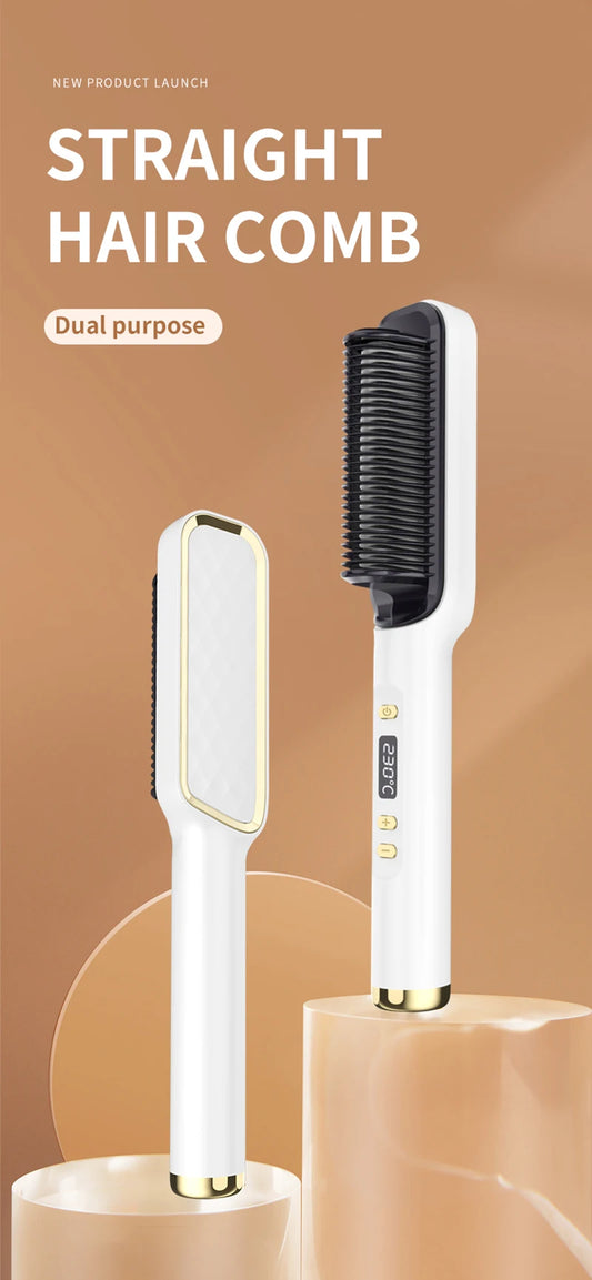 Electric Heating Straight Comb Double Use LCD Electric Hair Straightener Curler Anti-Scalding Styling Tool Straightening Brush