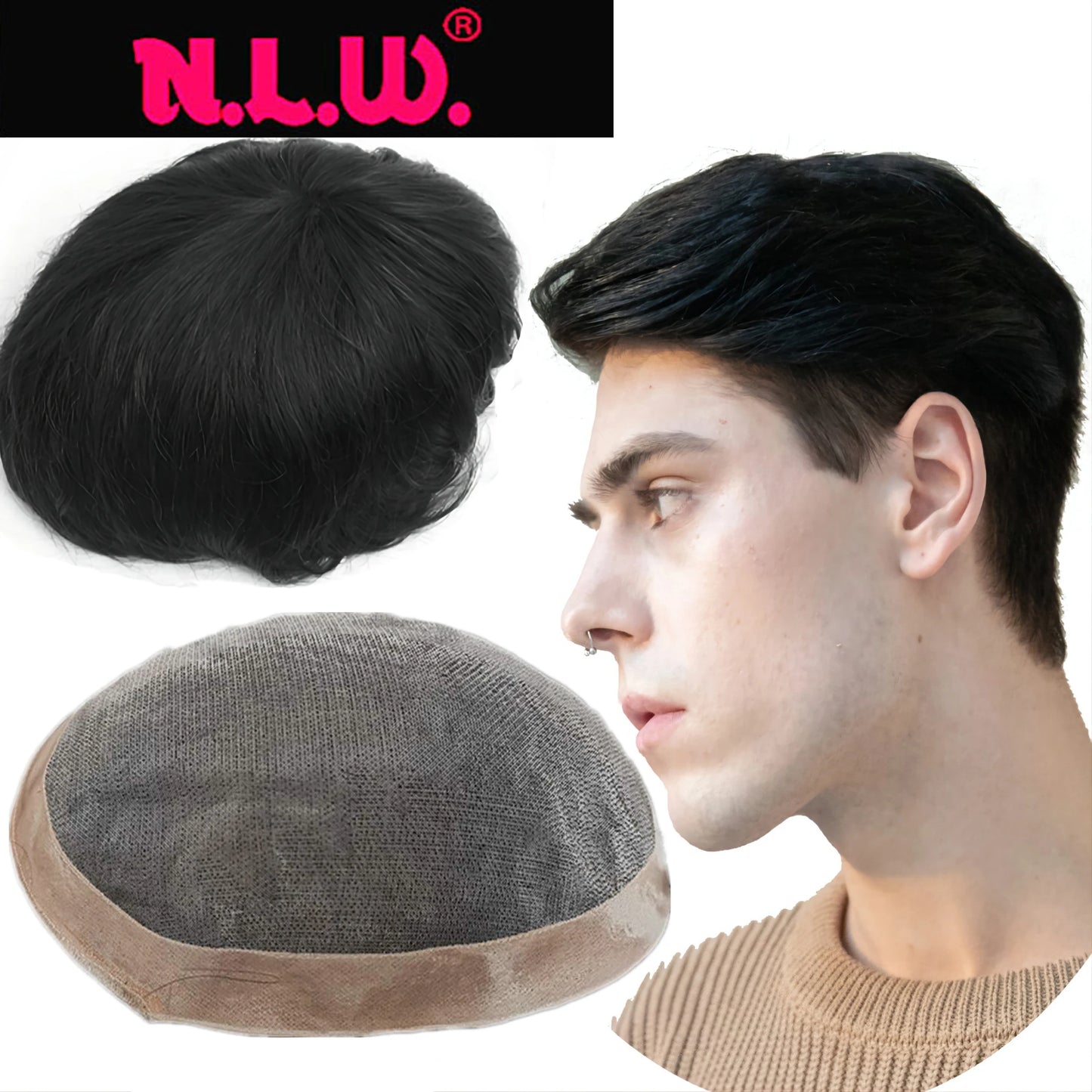 Toupee for Men Fine Mono Men Toupee Human Hair Replacement System Hair Prosthesis Natural Black Hair Units