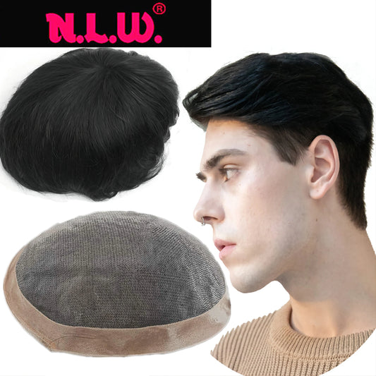 Toupee for Men Fine Mono Men Toupee Human Hair Replacement System Hair Prosthesis Natural Black Hair Units